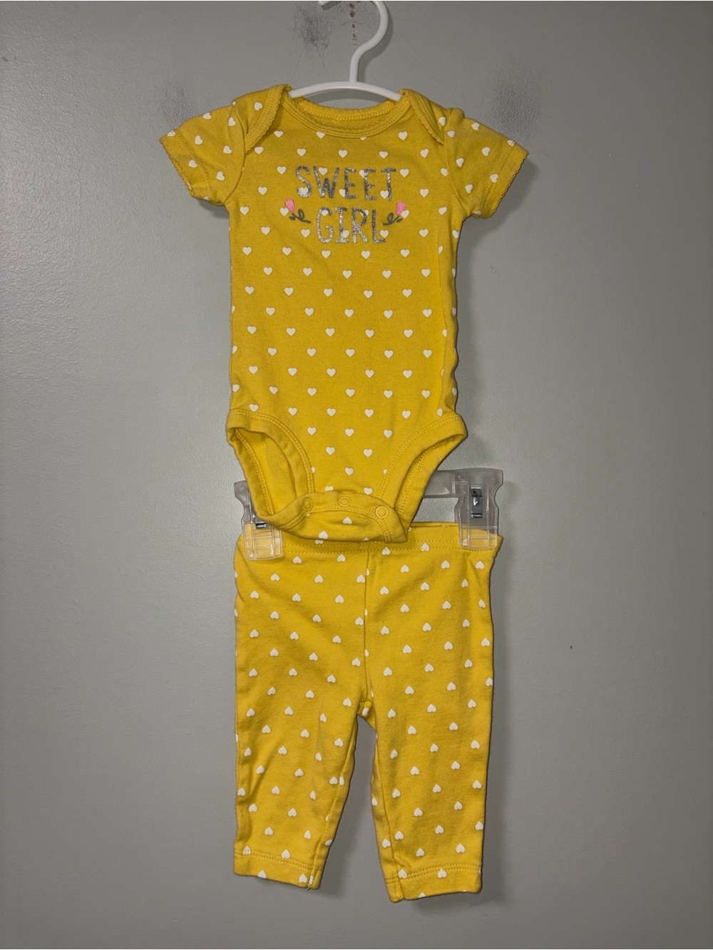 Child of Mine by Carters Yellow & White Polka Dots Sweet Girl Outfit 0-3M